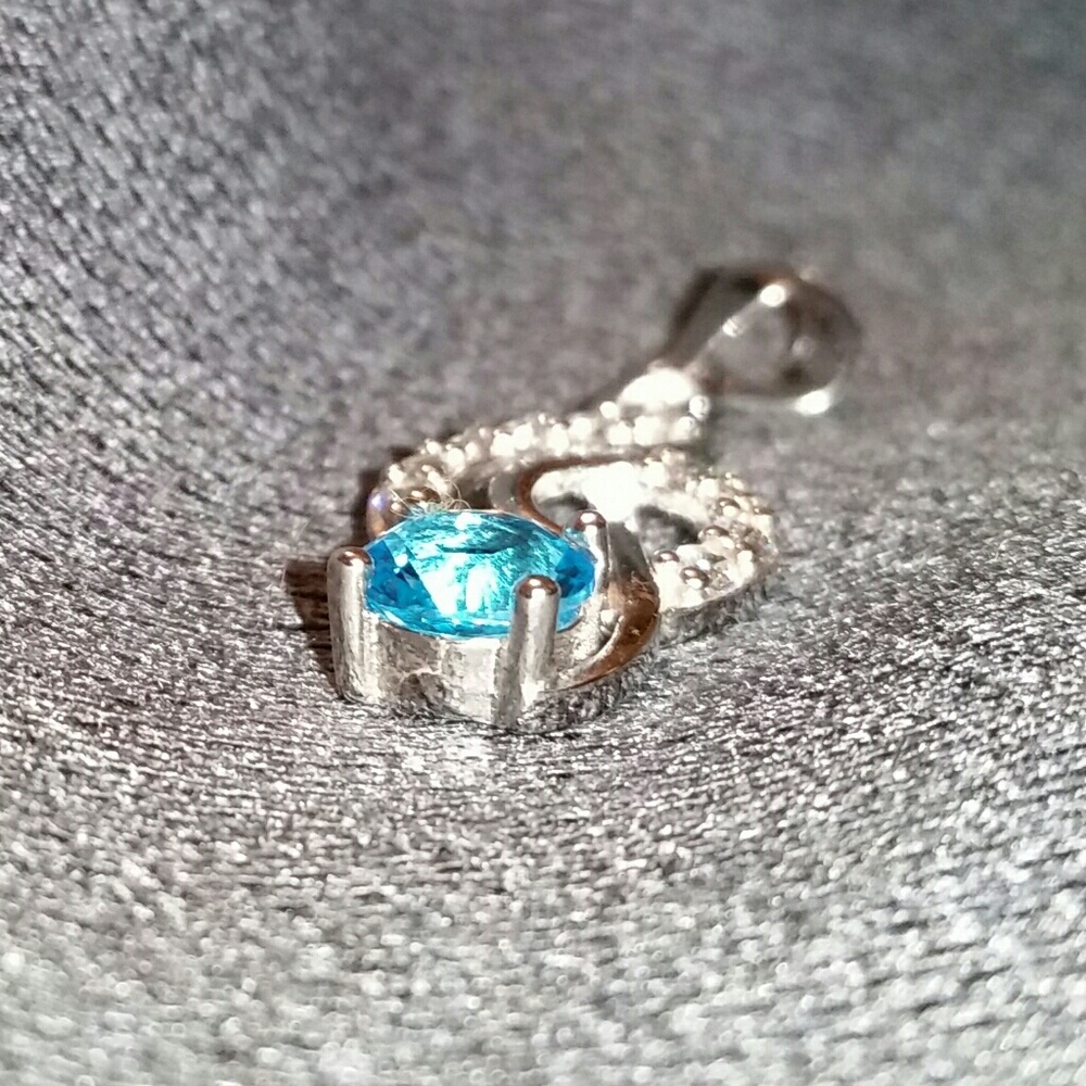 .925 Silver Treble Clef W & Swiss Blue Topaz Pend. - Picture 3 of 7